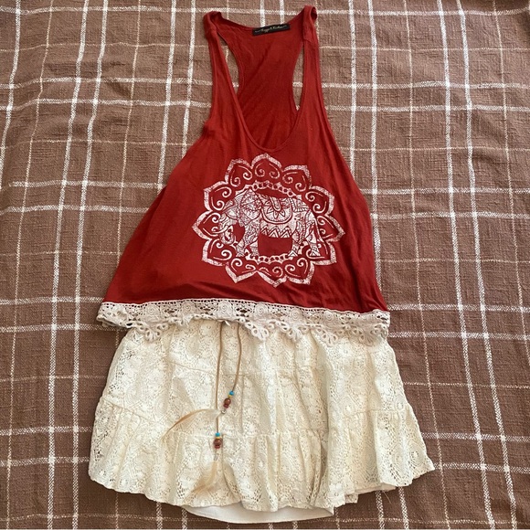 3 piece bundle! 2 Rust Color Raggs II Riches tops with lace Cream Mini Skirt XS! - Picture 10 of 14